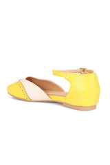 BANNED Retro Dapper Dancemates Flats Retro Two-Tone Brogue Sandals With Hidden Wedge & Ankle Strap-Yellow