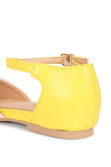 BANNED Retro Dapper Dancemates Flats Retro Two-Tone Brogue Sandals With Hidden Wedge & Ankle Strap-Yellow