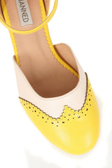 BANNED Retro Dapper Dancemates Flats Retro Two-Tone Brogue Sandals With Hidden Wedge & Ankle Strap-Yellow