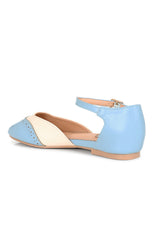 BANNED Retro Dapper Dancemates Flats Retro Two-Tone Brogue Sandals With Hidden Wedge & Ankle Strap-Light Blue