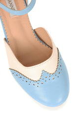 BANNED Retro Dapper Dancemates Flats Retro Two-Tone Brogue Sandals With Hidden Wedge & Ankle Strap-Light Blue