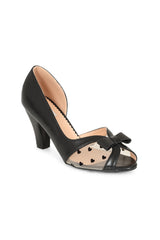 BANNED RETRO Love From Kelly Lee Peep Toe Heels With Heart Mesh And Bow Detail-Black