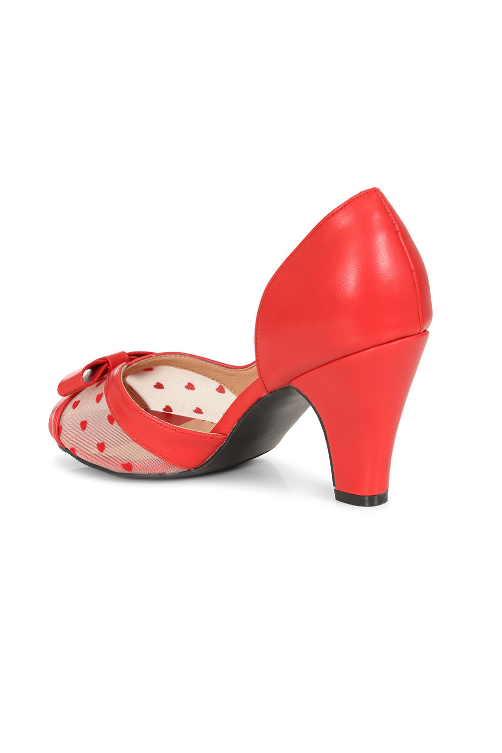 BANNED RETRO Love From Kelly Lee Peep Toe Heels With Heart Mesh And Bow Detail-Red