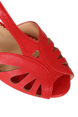 BANNED Retro Secret Love Dapper Sandals Vintage T-Bar Flats With Cut-Out Hearts In Vegan Faux Leather-Red