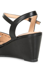 BANNED RETRO Sunny Daze Wedge 1940s-Inspired Cut-Out Peep Toe Sandals With Ankle Strap-Black