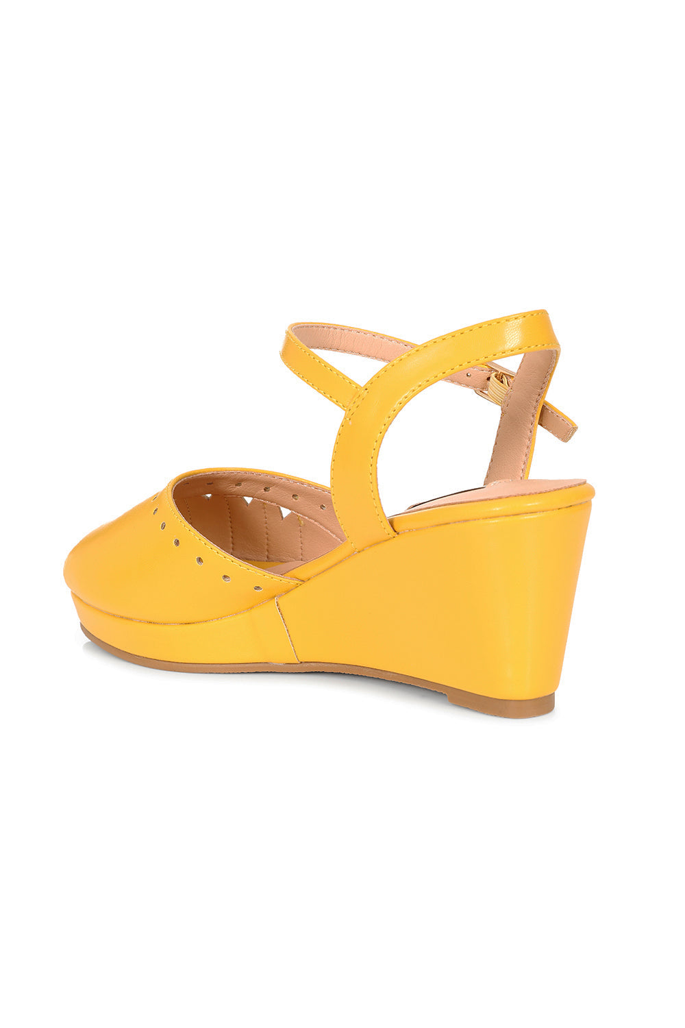 BANNED RETRO Sunny Daze Wedge 1940s-Inspired Cut-Out Peep Toe Sandals With Ankle Strap-Mustard