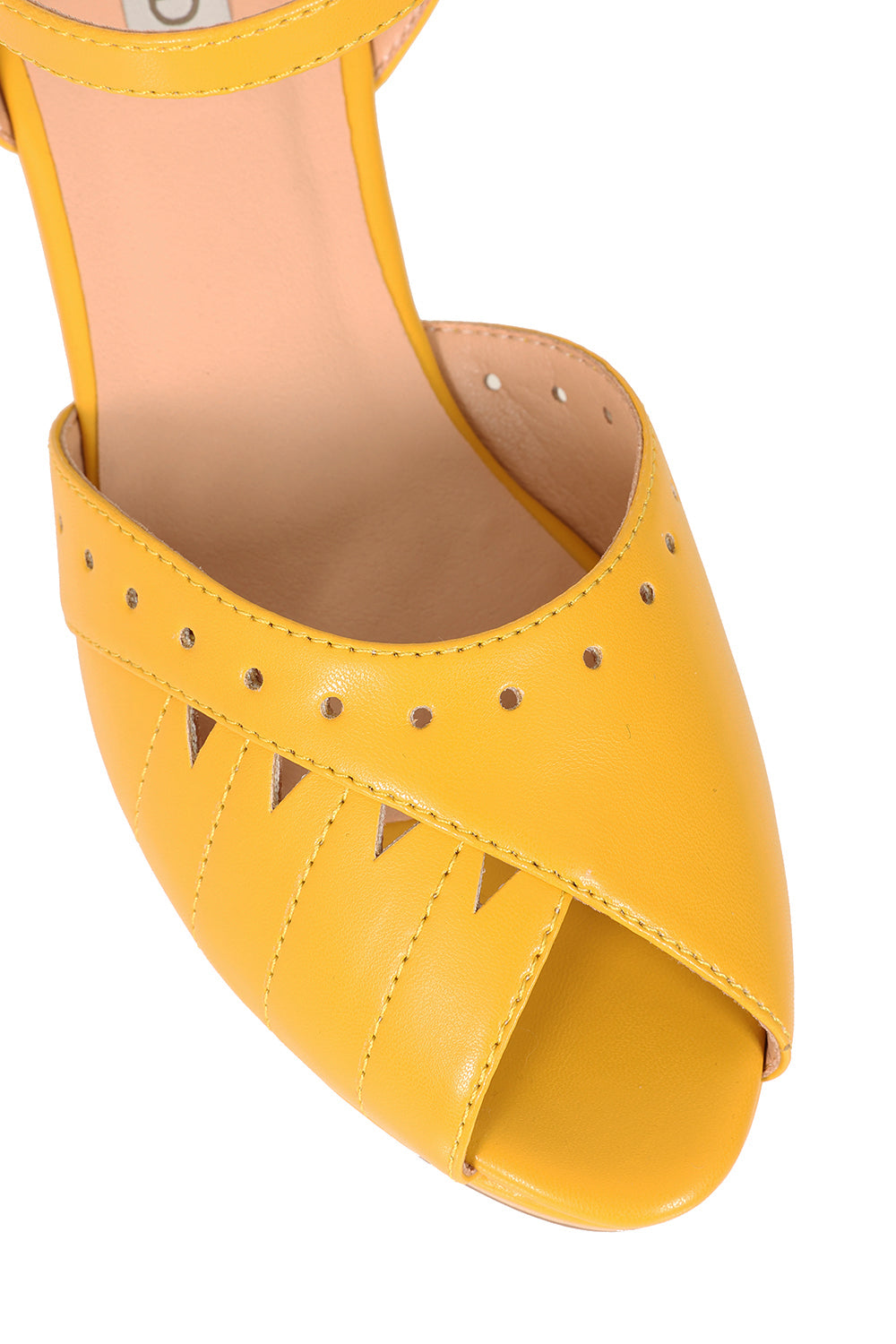 BANNED RETRO Sunny Daze Wedge 1940s-Inspired Cut-Out Peep Toe Sandals With Ankle Strap-Mustard