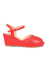 BANNED RETRO Sunny Daze Wedge 1940s-Inspired Cut-Out Peep Toe Sandals With Ankle Strap-Red