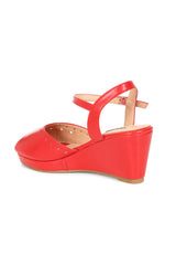 BANNED RETRO Sunny Daze Wedge 1940s-Inspired Cut-Out Peep Toe Sandals With Ankle Strap-Red