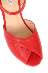 BANNED RETRO Sunny Daze Wedge 1940s-Inspired Cut-Out Peep Toe Sandals With Ankle Strap-Red