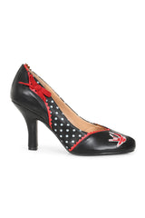 BANNED RETRO Viva Las Vegas Pumps Embroidered Rockabilly Heels With Swallow & Dice Detail-Black