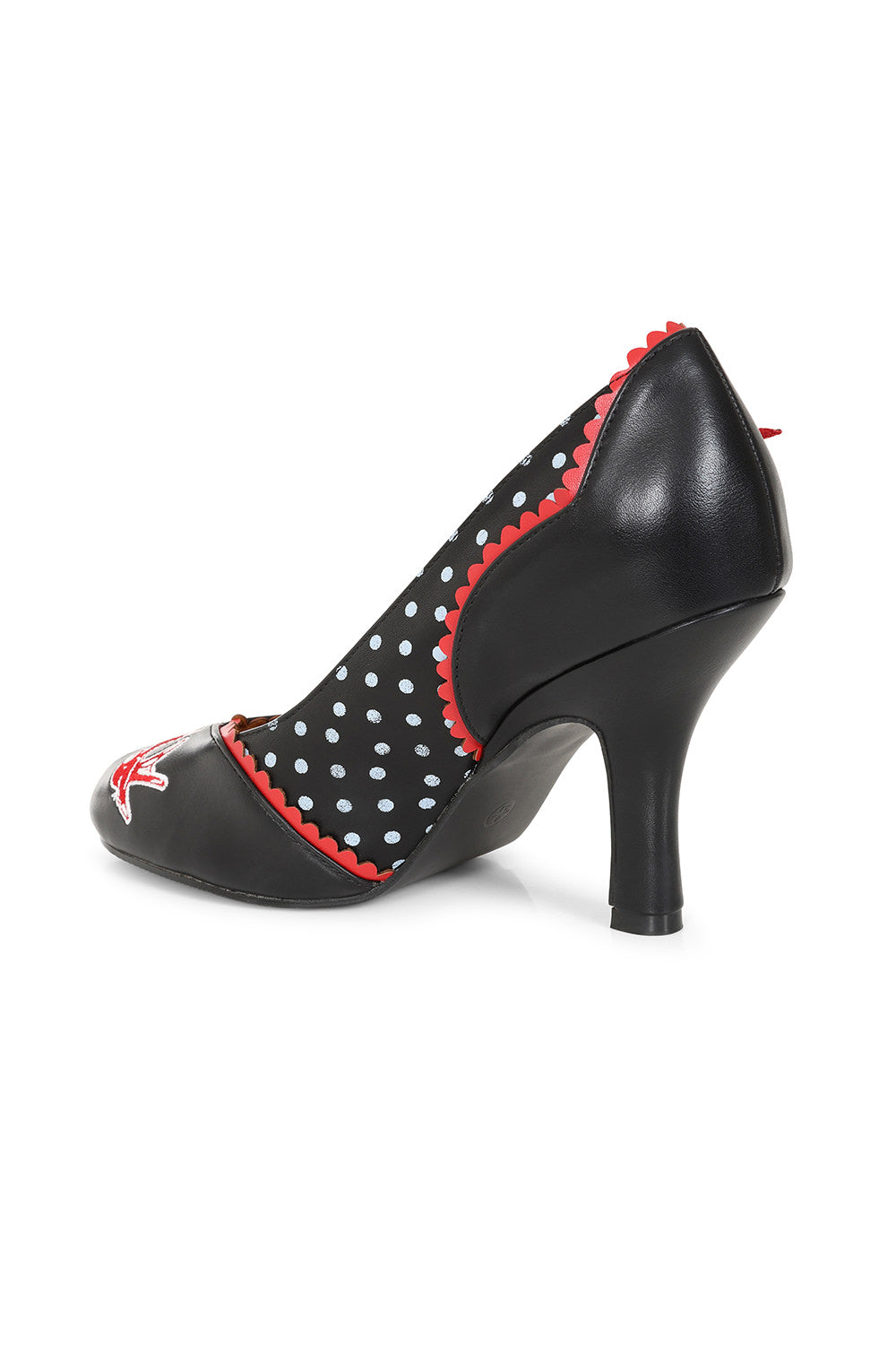BANNED RETRO Viva Las Vegas Pumps Embroidered Rockabilly Heels With Swallow & Dice Detail-Black
