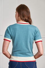 Banned Rockabilly Lily Rose Embroidered Knitted Jumper-Blue