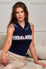 Banned Rockabilly Sailor Sophie Knitted Jumper-Navy