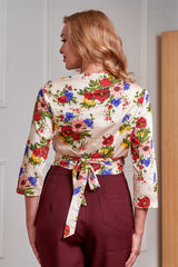 Banned Retro 40s Gracie 40s Floral Serenade Blouse-Cream