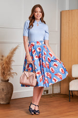 1950's Banned Retro Cary Lobster Love Skirt-Blue