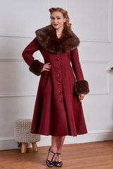 Banned Martha Fur Trim Swing Coat - 50s Style Faux Fur Collar Coat