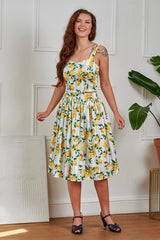 Banned Retro 50s Rosie Circle Lemon And Stripes Swing Skirt-Cream