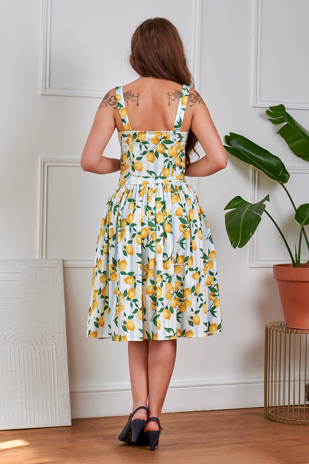 Banned Retro 50s Rosie Circle Lemon And Stripes Swing Skirt-Cream