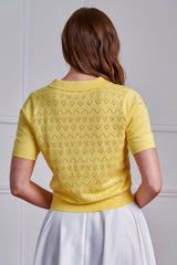Banned Retro 50s Hearts Waves Cardigan-Yellow