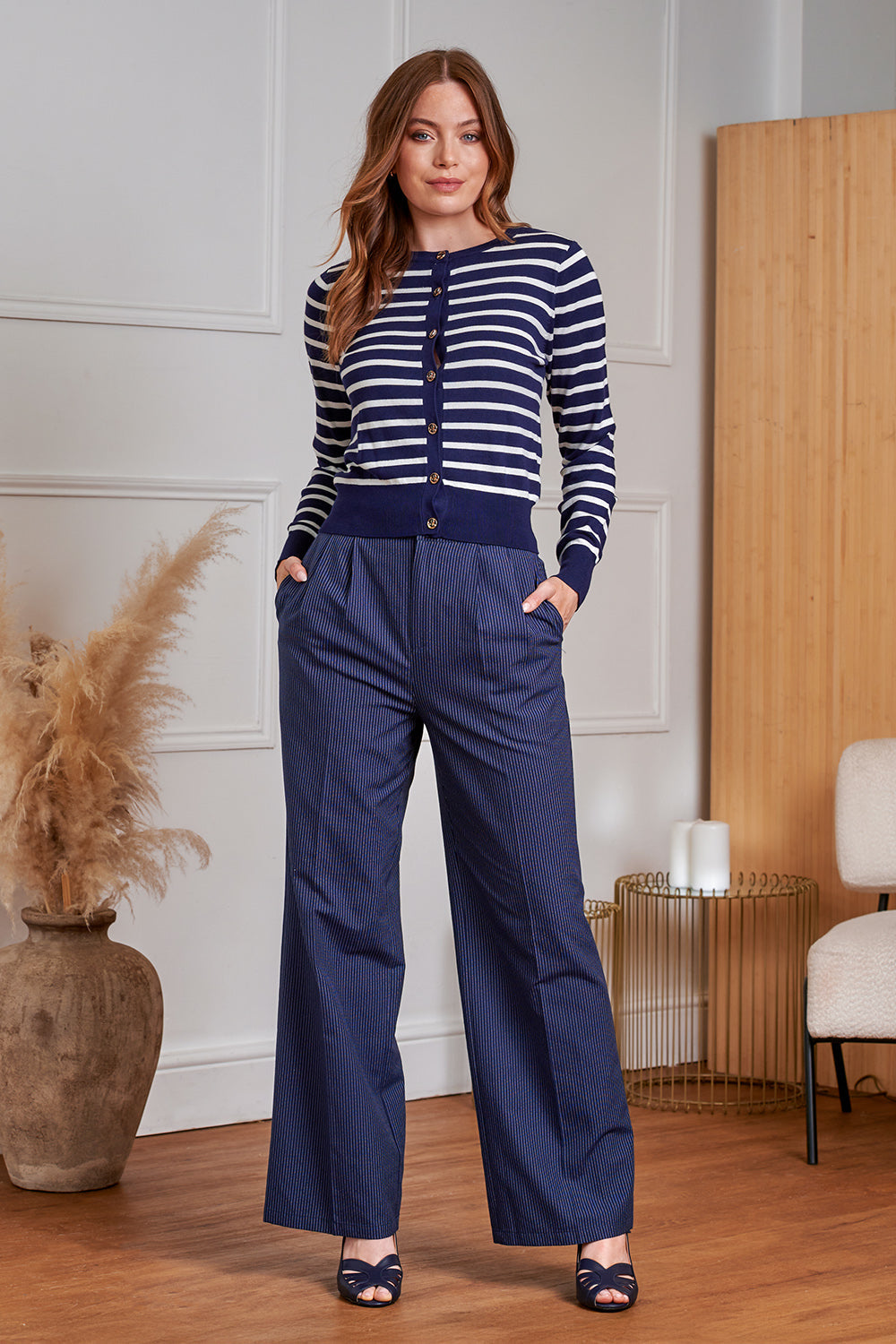 Banned Retro 50s Nautical Cardigan-Navy/White