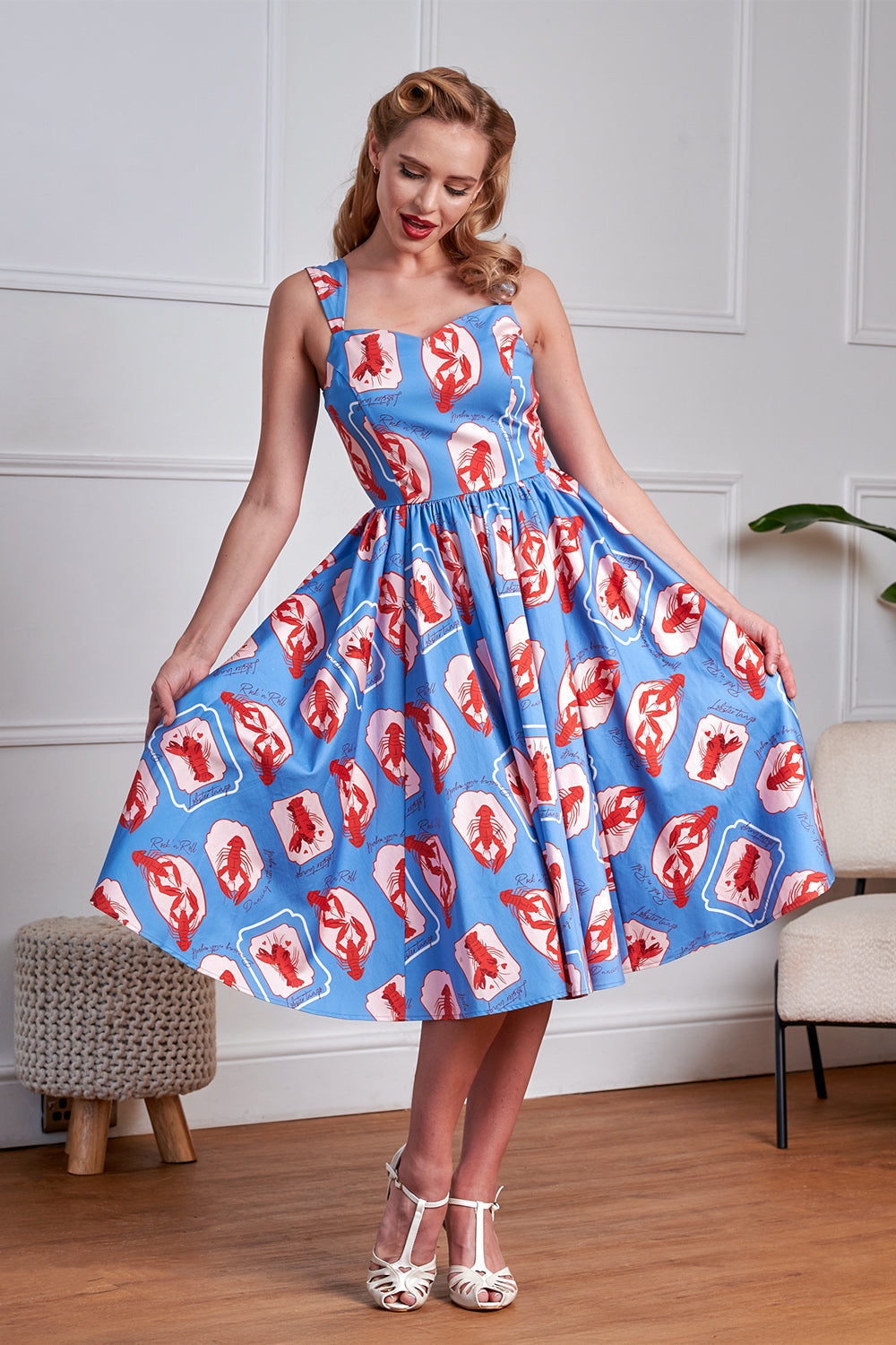 Banned Retro 50's Winnie Lobster Love Dress-Blue