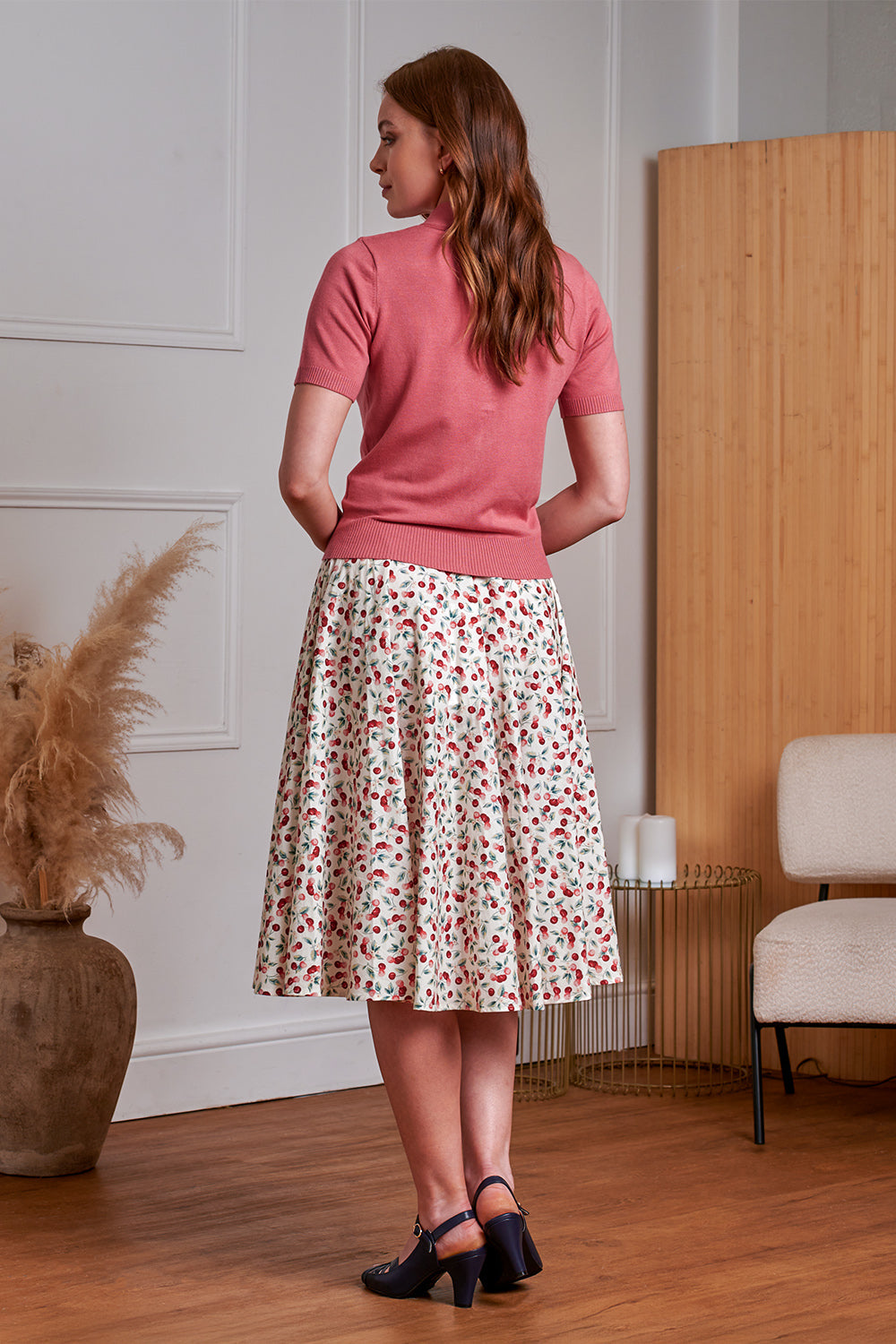 1950's Banned Retro Cary Cherry Skirt-Cream
