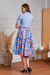 1950's Banned Retro Cary Lobster Love Skirt-Blue