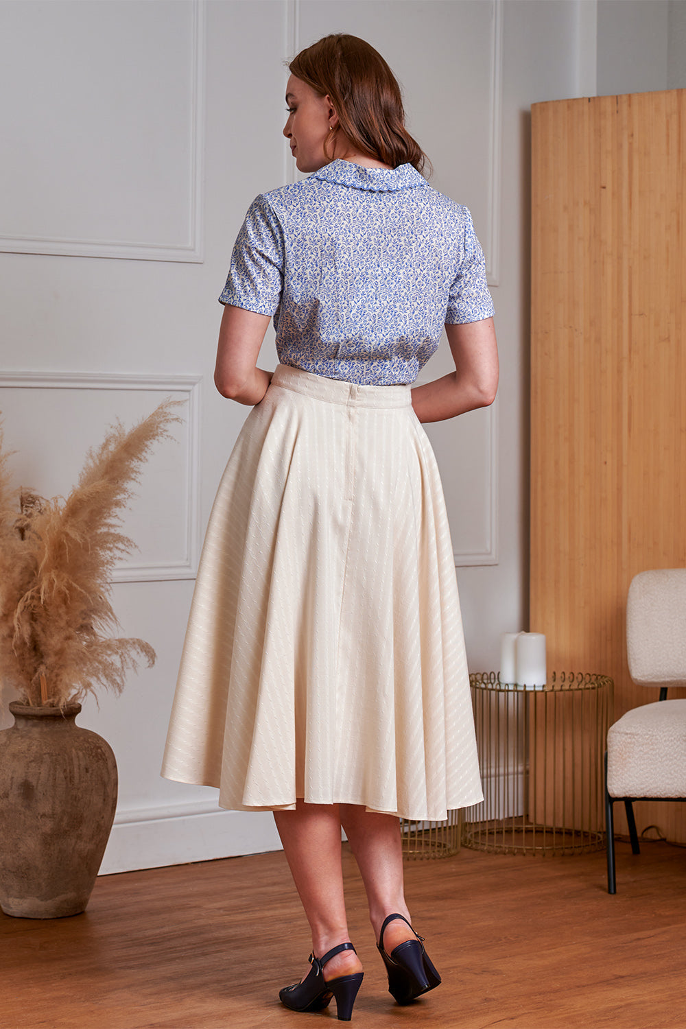 1950's Banned Retro Didi Rope Swing Skirt-Cream