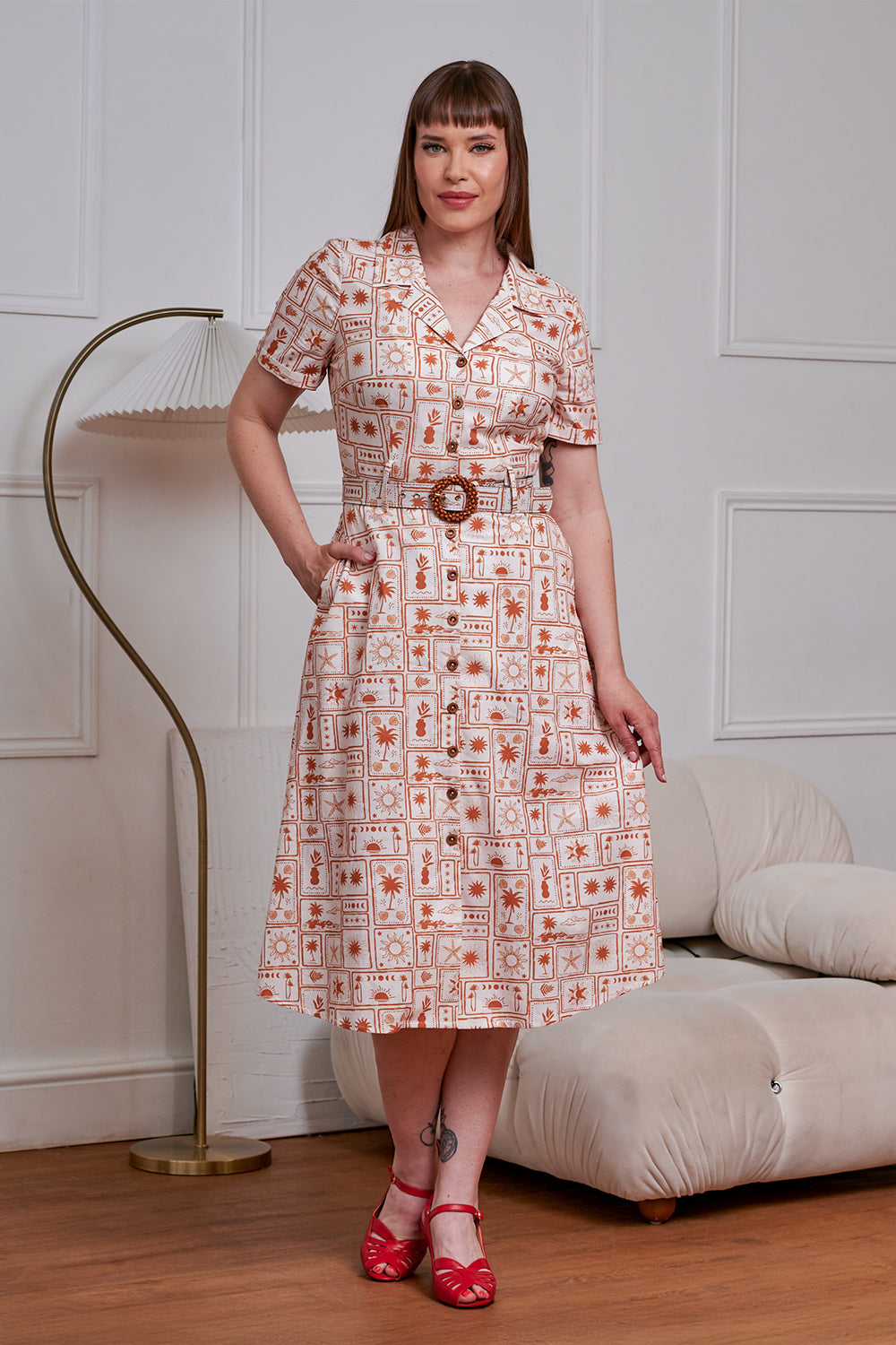 Banned Retro 40s Kate Tonal Tropic Dress-Brown