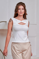 Vintage-Inspired 1950s Sleeveless Twist-Front Top-OffWhite