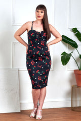 Banned Retro 50s Tullia Cherries And Bows Pencil Dress-Black