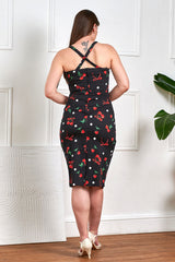 Banned Retro 50s Tullia Cherries And Bows Pencil Dress-Black