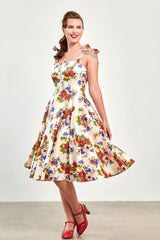 Banned Retro 50s Angelica Corset Floral Swing Dress-Cream