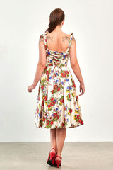 Banned Retro 50s Angelica Corset Floral Swing Dress-Cream