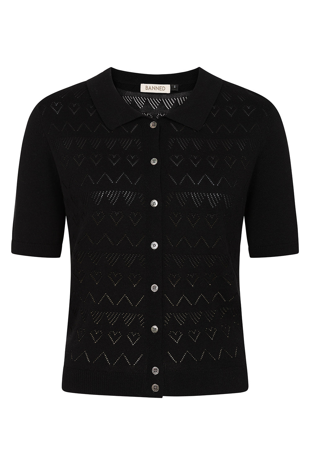 Banned Retro 50s Hearts Waves Cardigan-Black