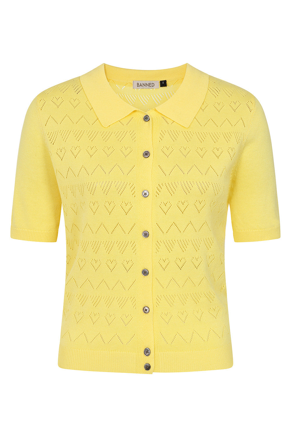Banned Retro 50s Hearts Waves Cardigan-Yellow