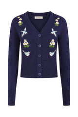 Banned Retro 50s Nara Birds And Flowers Cardigan-Navy