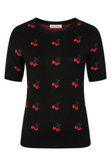 Banned Retro 50s Sonia Fair Isle Cherry Top-Black
