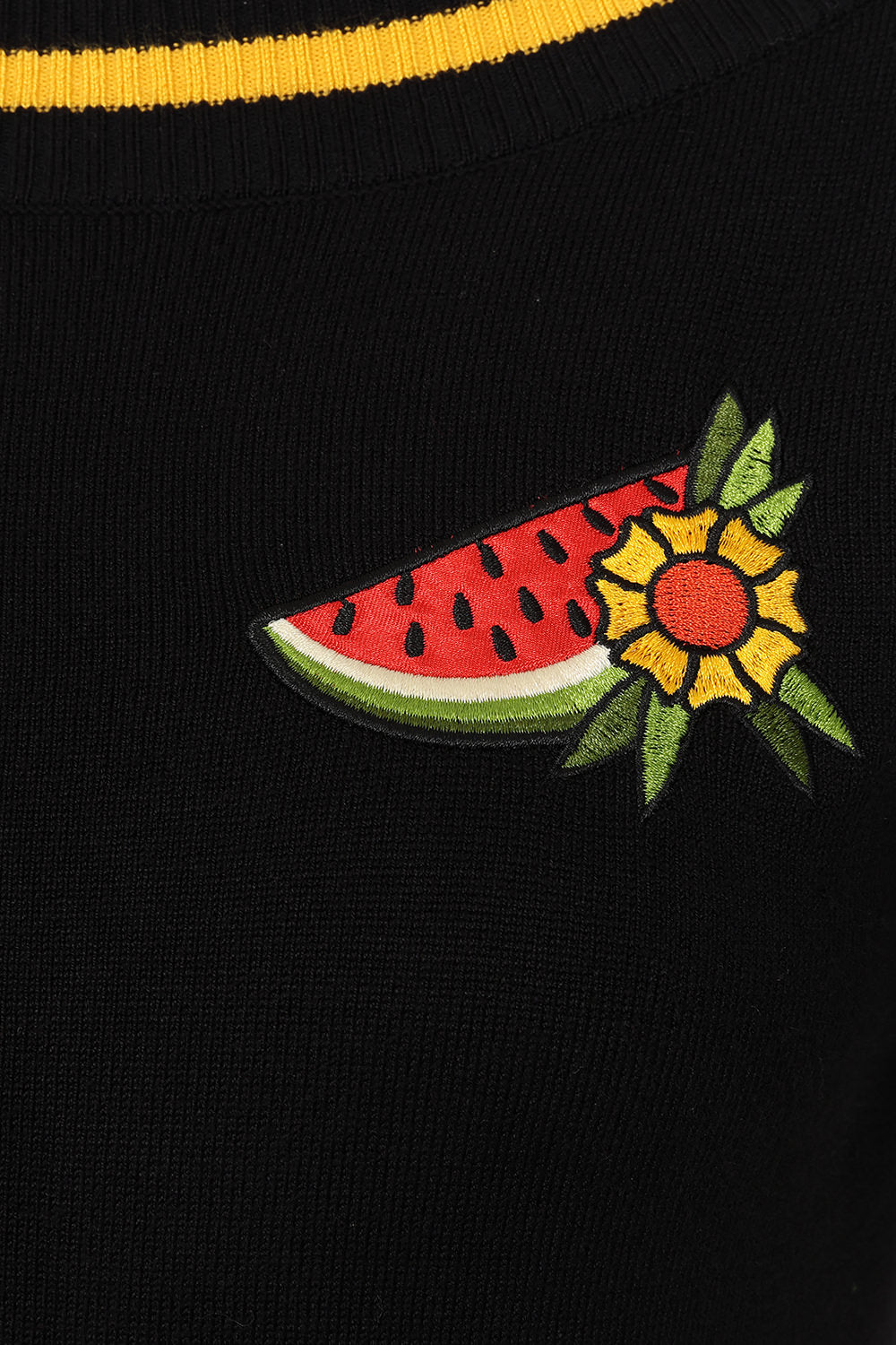 Banned Rockabilly Luna Summer Knitted Jumper With Watermelon Embroidery-Black
