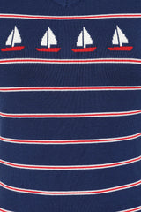 Banned Rockabilly Marine Molly Knitted Jumper-Navy/Red