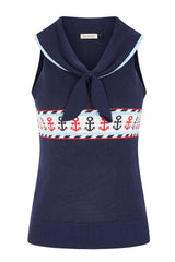 Banned Rockabilly Sailor Sophie Knitted Jumper-Navy