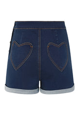 Banned Retro Coco Love Denim Shorts Heart Pockets-Denim/Blue