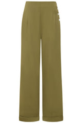 Ottavia 40s Classic Trousers With Buttons On Side-Olive