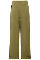 Ottavia 40s Classic Trousers With Buttons On Side-Olive