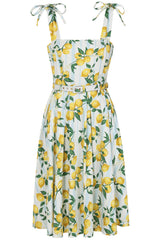 Banned Retro June Lemon And Stripes Swing Dress-Cream