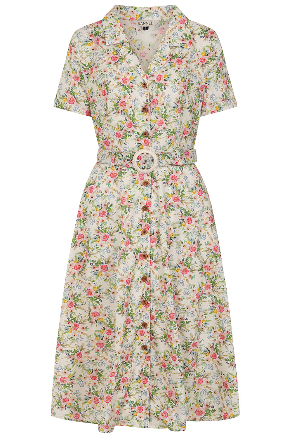 Banned Retro 40s Kate Bloom Dress-Cream