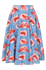 1950's Banned Retro Cary Lobster Love Skirt-Blue