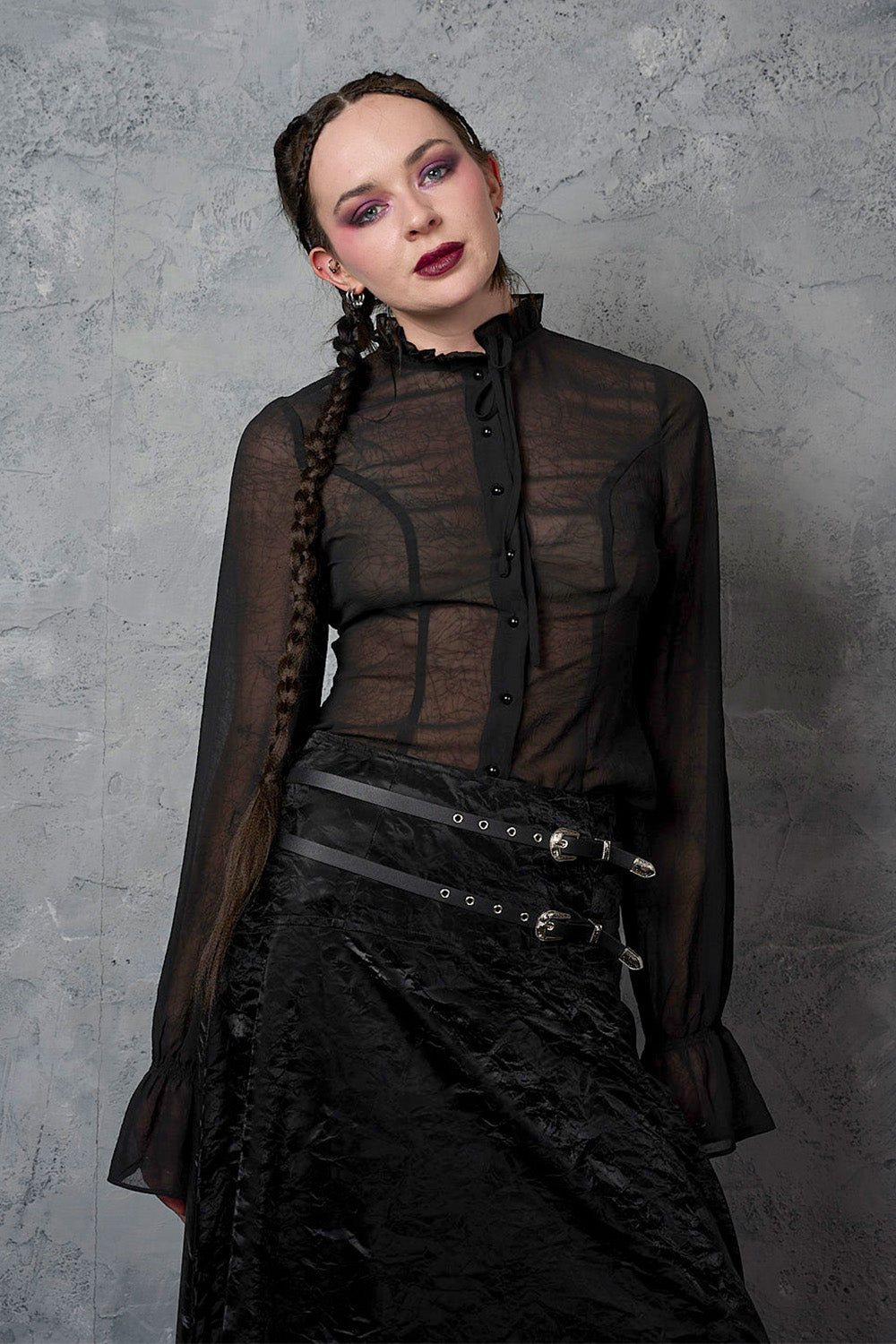 Banned Retro Moonlit Romance Transparente Bluse