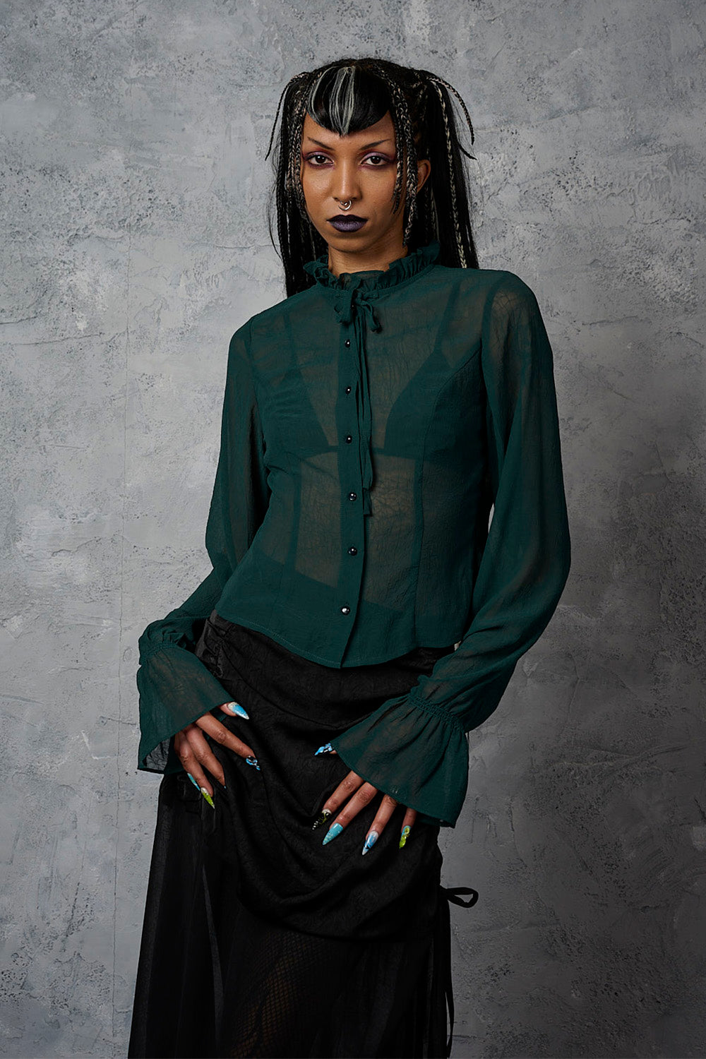 Banned Retro Moonlit Romance Transparente Bluse